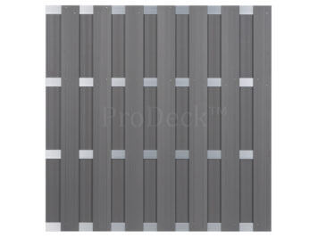 Luxe schutting • composiet • grijs • 4 aluminium dwarsbalken • 180×180 cm