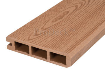 Stapelplank • eindplank • composiet • bruin houtnerf • 179x15x2,5 cm • zelfbouwschutting