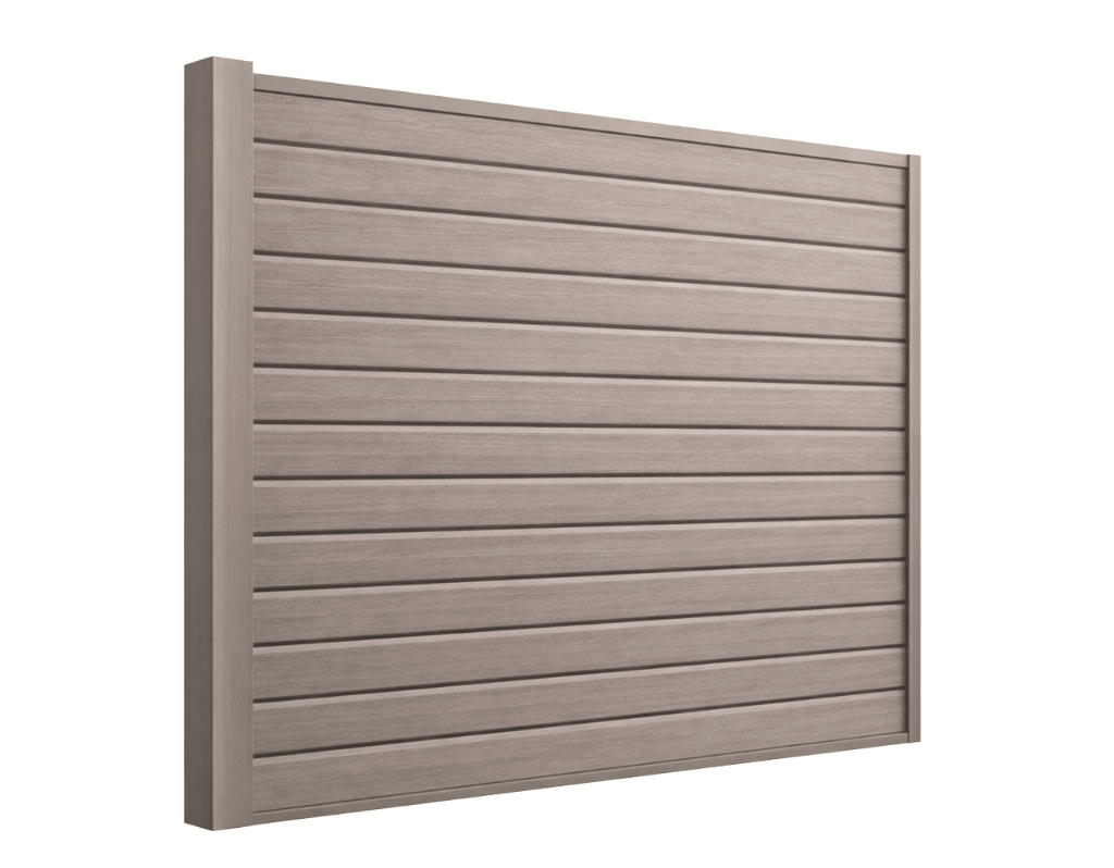 Stapelplank • schuttingset • composiet • vergrijsd bruin houtnerf • volledige privacy • 2 meter hoog • met 1 paal 300cm vergrijsd bruin
